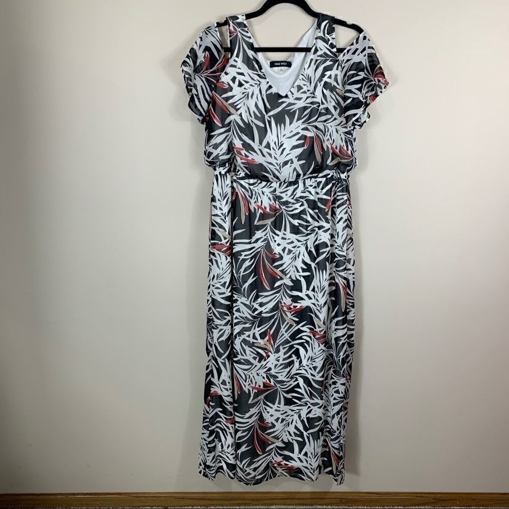 Nine West off shoulder maxi black white red sz 12 D1